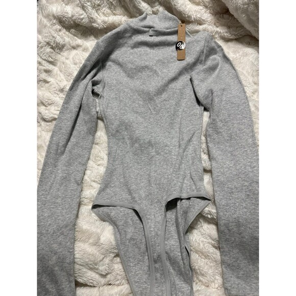 NWT Skims  Light heather Grey Cotton Rib Turtleneck Bodysuit - Picture 6 of 7